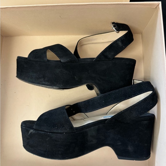 Prada Low Platform Wedge Sandals - Suede - Picture 2 of 7
